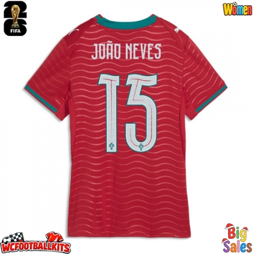 Portugal Joao Neves #15 Replica Home Stadium Shirt for Women World Cup 2026 Short Sleeve